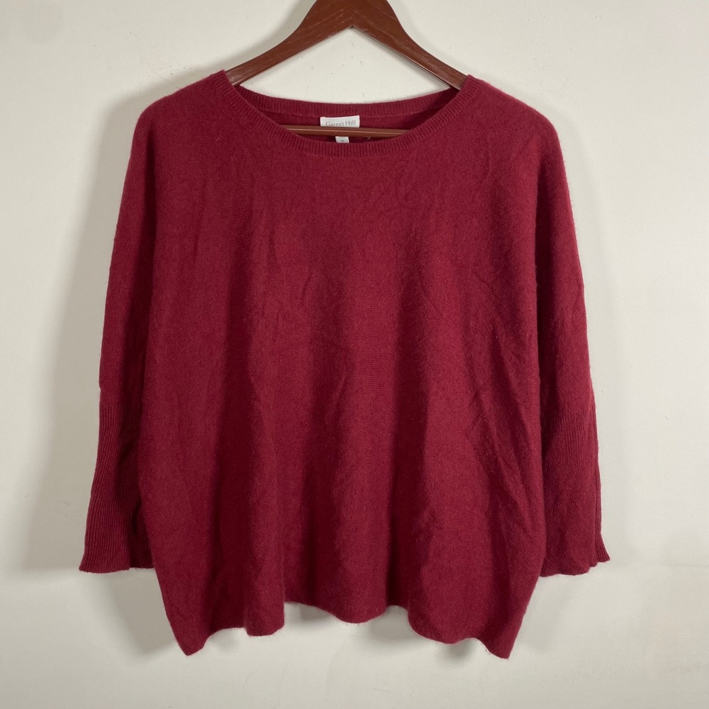 Garnet Hill 100% Cashmere Crew Neck Sweater Dolman Sleeve Merlot Red Womens Sz M - Picture 2 of 7